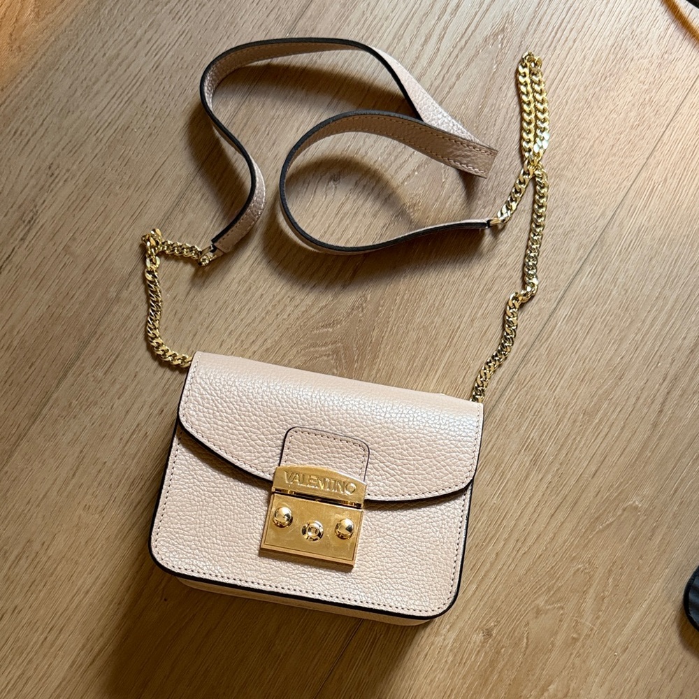 Valentino Light Beige Crossbody Bag with Gold Chain